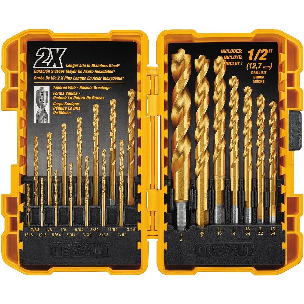Dewalt Titanium Nitride Coated Drill Bit Set, Pilot Point, 21-Piece (DW1361)